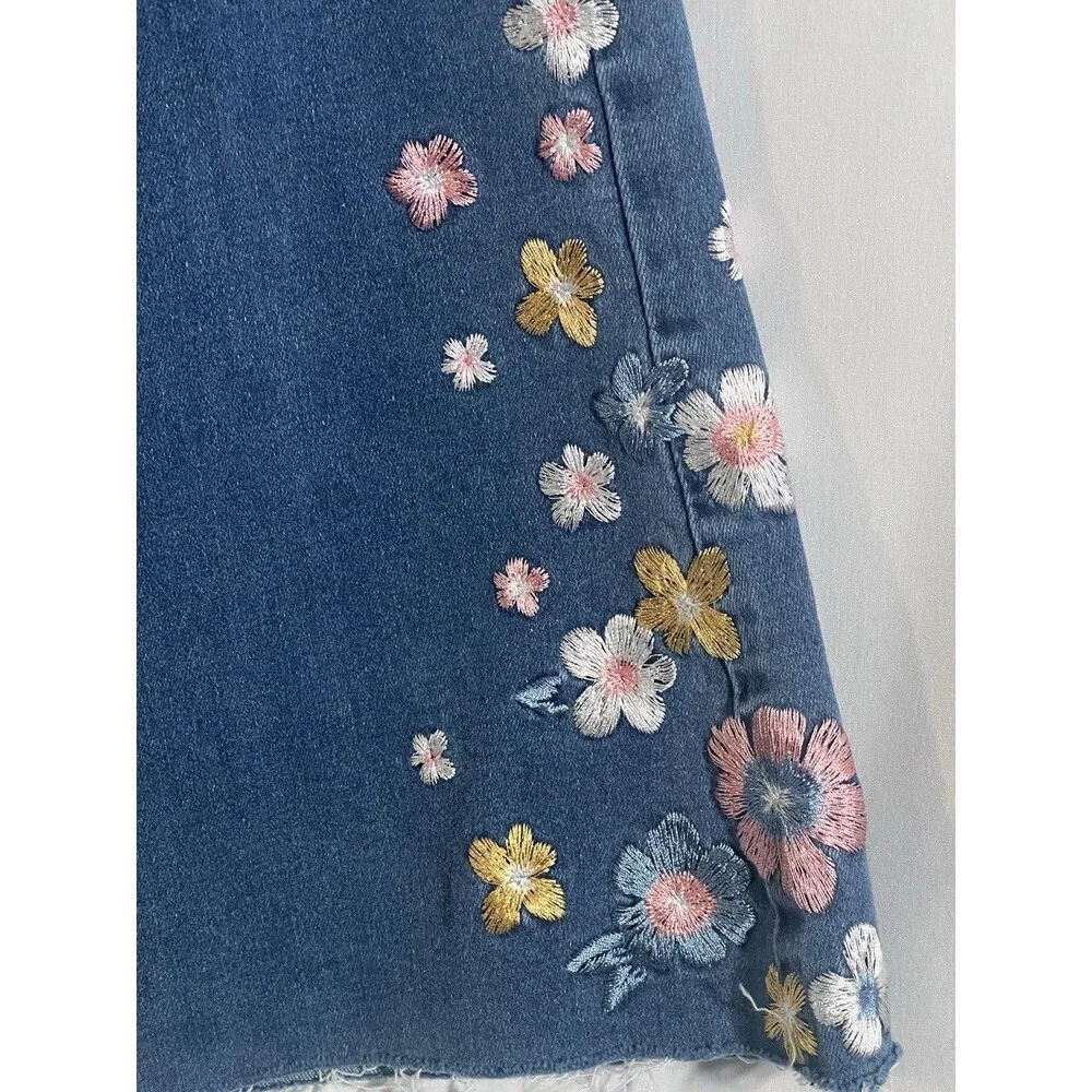 Bamboo Women's Denim 9 Floral Embroidery Bell Bottom Jeans Boho Festival